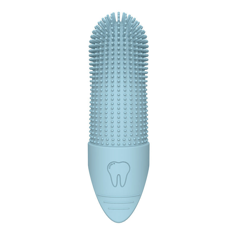 Doigtier brosse à dents en silicone bleu
