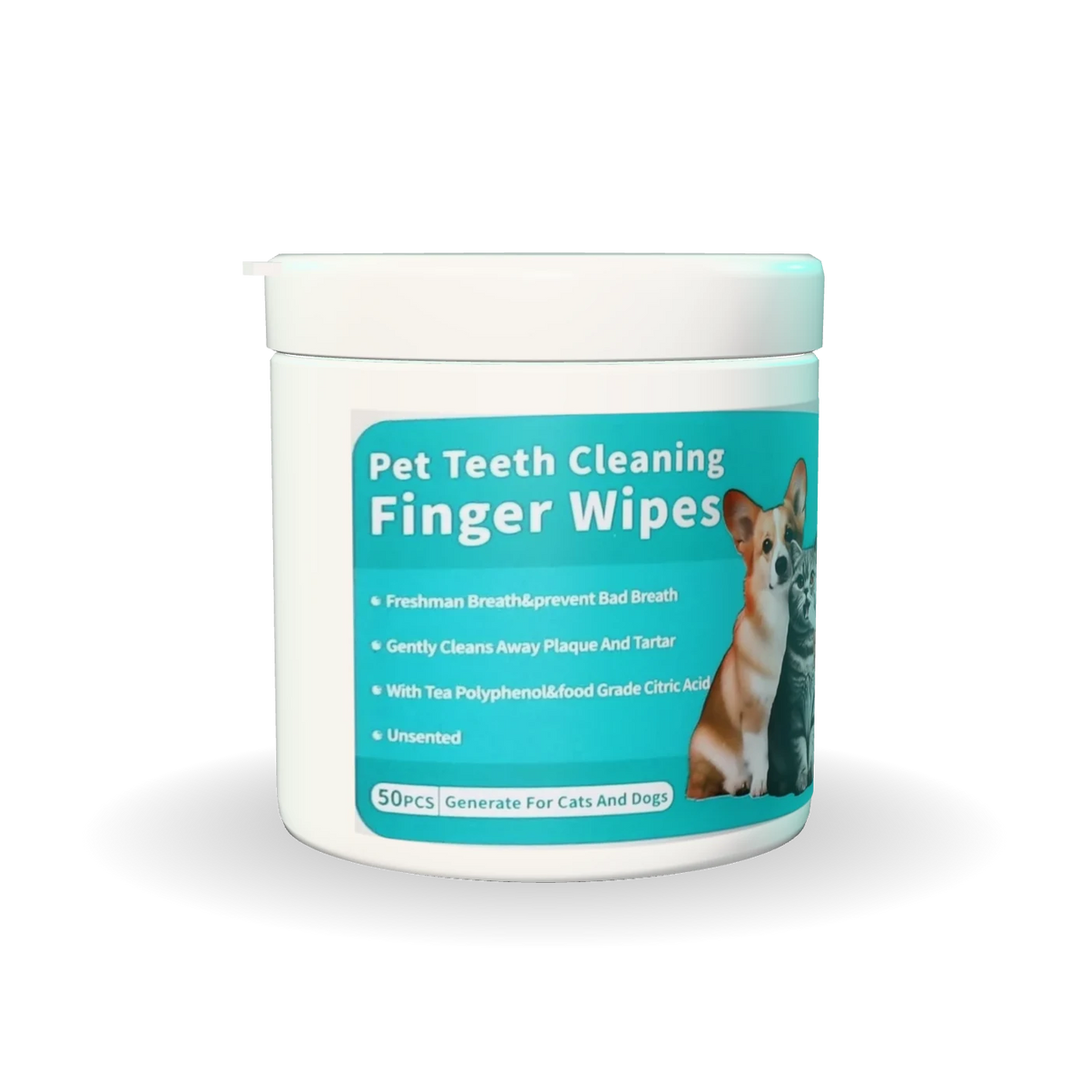 Pot de lingettes dentaires DogSmile, avec sa lingette doigtier